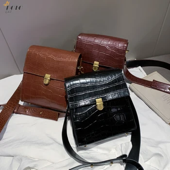 

Retro Crossbody Bags for Women Wide Strap Lady Shoulder Bag Alligoter Pattern Leather Small Women's Bags PU Phone and Purse Bags