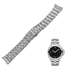 Rolamy 24mm 316L Stainless Steel Watch Band Silver Double Push Clasp For Panerai Luminor Man Style