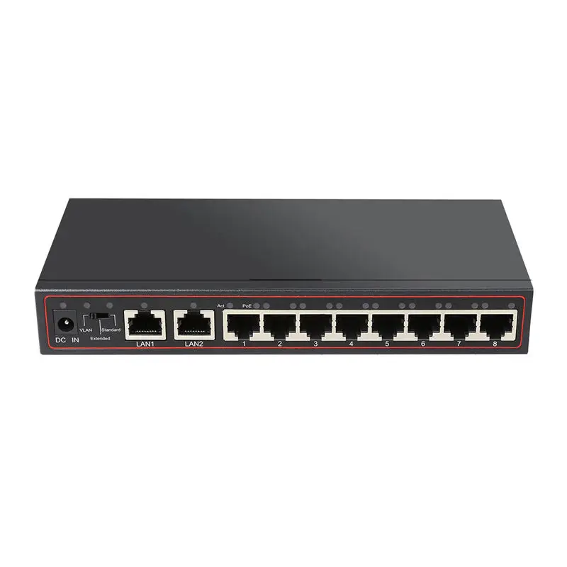 

Diewu 10 Port Poe Ethernet Network Switch 10/100mbps Hub 8 Ports Poe Switch Injector For Ip Camera(Eu Plug)