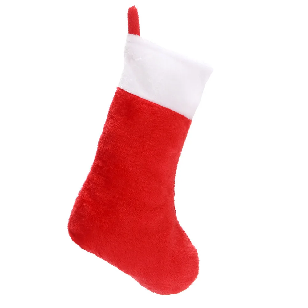 42cm Christmas Stockings White Plush Cuff Hanging Socks Personalized Gift Bag Stocking Decorations Season Fireplace Decor