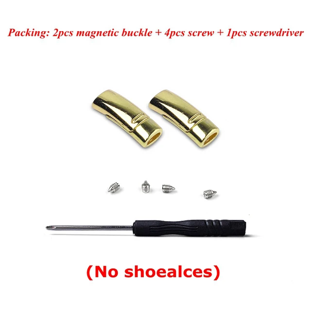 Magnetic lock Elastic Shoelaces Flat Of Sneakers No tie Shoe Laces Metal locking Easy to put on and take off Lazy Shoelace Metal lock gold