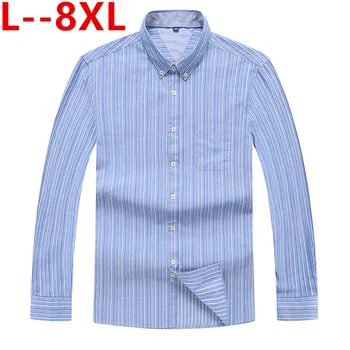 

8XL 6XL 5XL Men's Fashion Striped Long Sleeved Shirt Flannel 100% Cotton Soft Male Social Slim Fit Shirts Anti-shrinkage Design