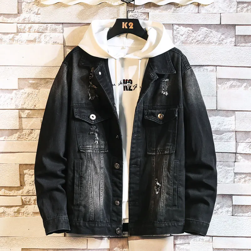 

Mens Denim Jacket Retro Hole Casual Slim Bomber Jacket Men High Quality Cowboy Men's Jean Jackets Chaqueta Hombre Plus Size 5XL