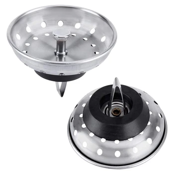 

2 Pack Kitchen Sink Stopper Strainer 2 in 1, Replacement for Standard Drains, Stainless Steel Rubber Stopper