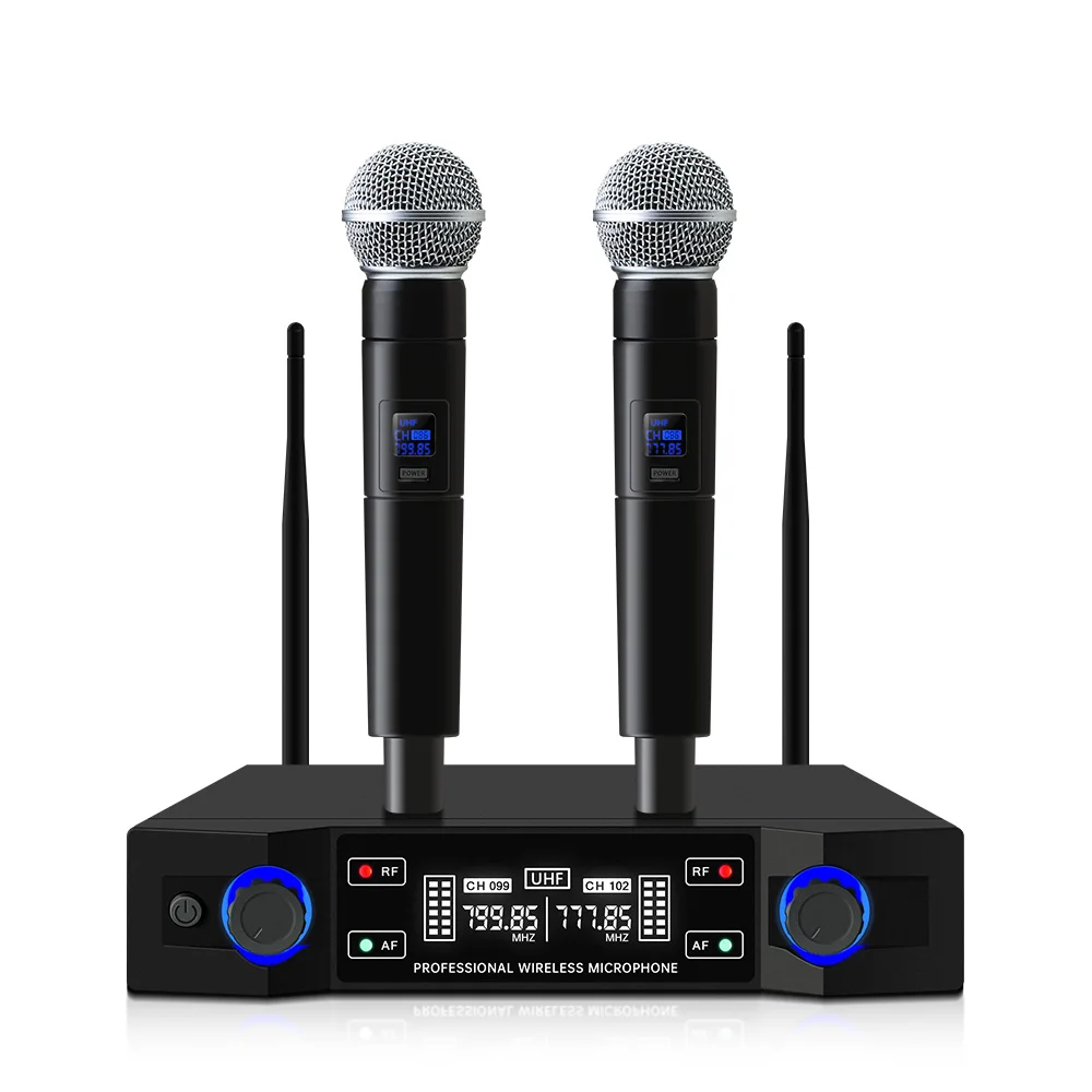 Профессиональный беспроводной микрофон UHF Система из пластика двухканальный 2