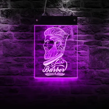 

Haircuts Shaves Barber Shop Open Sign for Business Display Hairdresser LED Edge-lit Wall Light Hairstylist Lighed Hanging Board