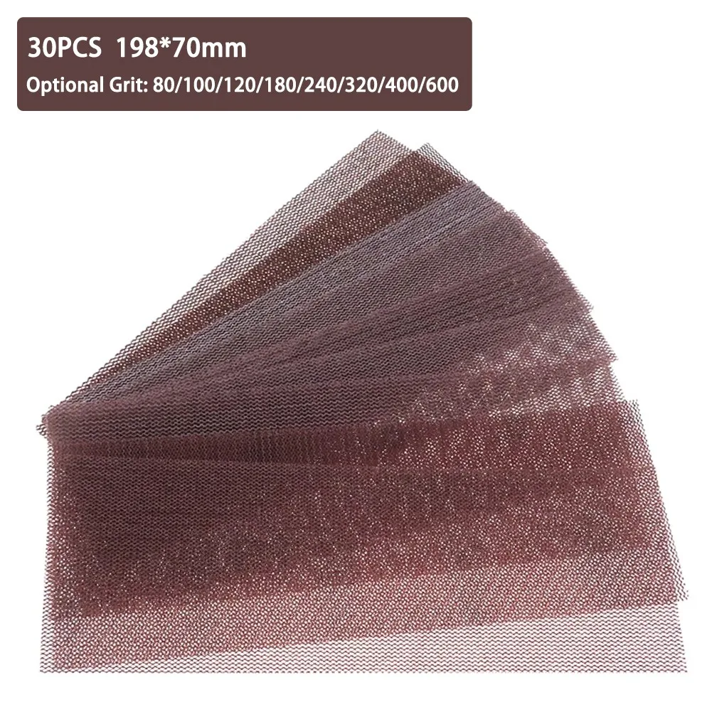 

30pcs Mesh Sandpaper 198*75mm Grit 150# 320# 600# For Wood Furniture Metal Automotive Anti Clogging Grid Sandpaper Power Tool