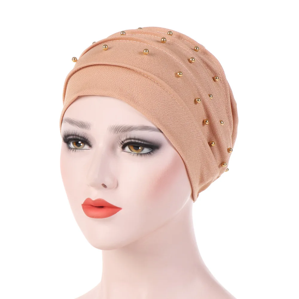 Мусульманский тюрбан для женщин, хлопок, тюрбант mujer, химиотерапия шляпа с раком, головной убор, простой Тюрбан Хиджаб, femme musulman turbans, бисероплетение - Цвет: 4