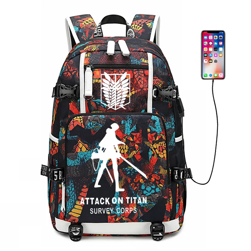 Рюкзак Attack on Titan Крылья Свободы съемка USB порт рюкзак сумка Змеиный узор студенческие книжные сумки Дорожная сумка для ноутбука