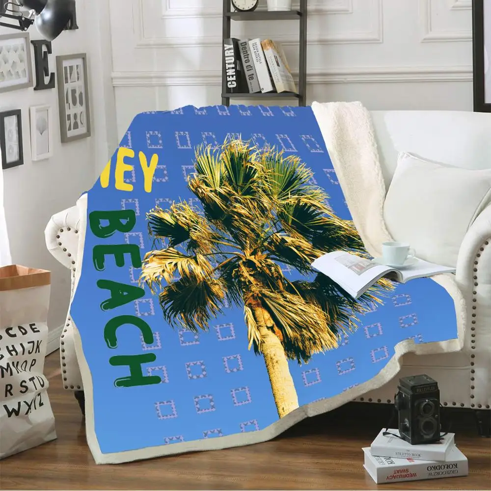 

Tropical Plant Palm Tree Print Throw Blanket Blue Cozy Blanket Girl Sherpa Fleece Blanket on Bed Sofa Winter Blanket for Outdoor