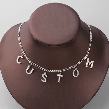 

Personalized Customized Name Necklace Full Iced Out Crystal Custom Initial Letter Alphabet Pendant For Men Tennis Chain Jewelry