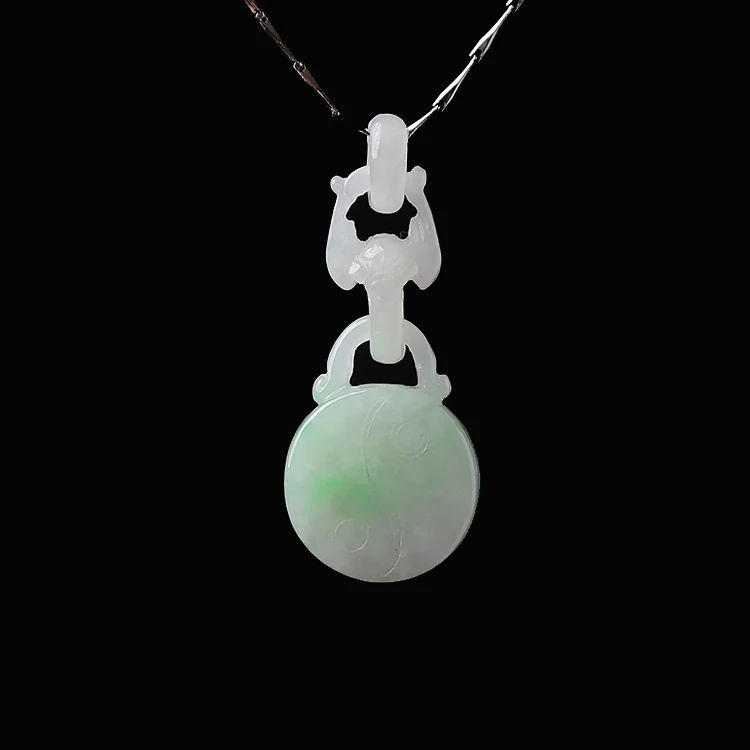 

new natural Myanmar ice species floating green eight emerald pendant goods jade fine hollow gossip pendant to send certificate
