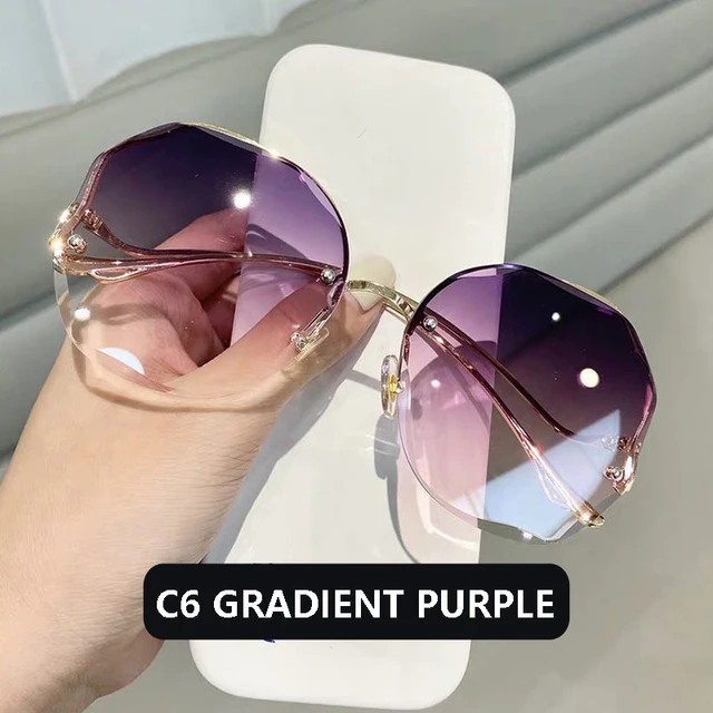 2021 Fashion Tea Gradient Sunglasses Women Ocean Water Cut Trimmed Lens Metal Curved Temples Sun Glasses Female UV400 C6
