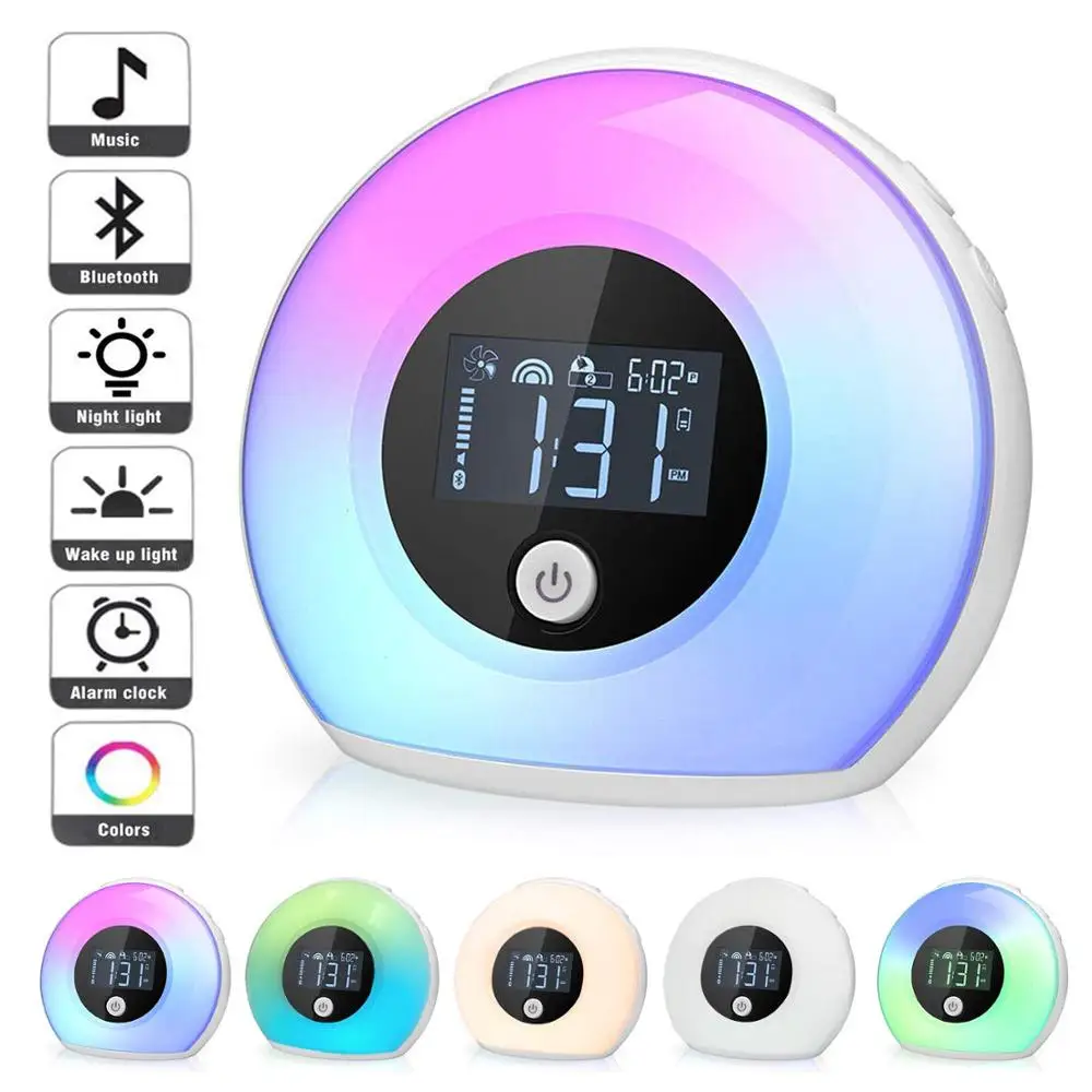 

Wake Up Light Bluetooth Speaker, Table Lamp Alarm Clock,Night Bluetooth Speakers Lamp, Dimmable Warm & Colorful Light