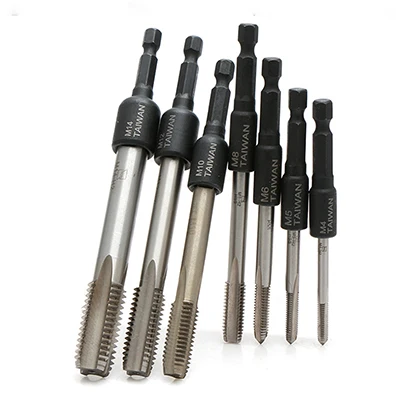 with Tap 7pcs M4-M16 адаптер для торцевых разъемов 1/4 ''шестигранный хвостовик квадратный шуруповёрт резьба адаптер для резьбонарезания патрон для станка сверла питания - Цвет: with Tap 7pcs