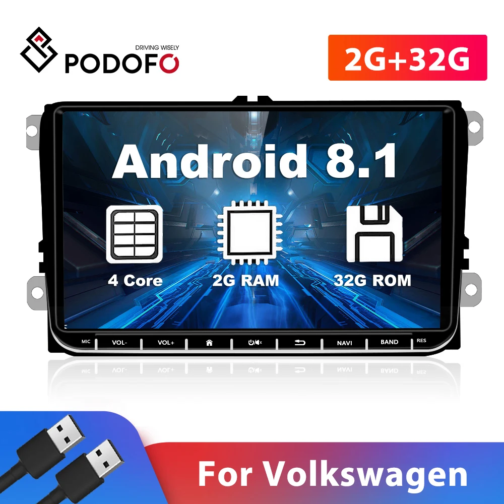 Автомобильный мультимедийный плеер Podofo стерео система на Android с 9 &quotэкраном GPS FM для VW/Volkswagen/Golf 5 6/Polo/Tiguan/Passat B5