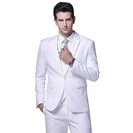 

DE Men's Three-Pieces Mens Business Suit Set Classic Fit Office 2 Button Suit Jacket & Pleated Pants Set Jacket+Vest+Pants
