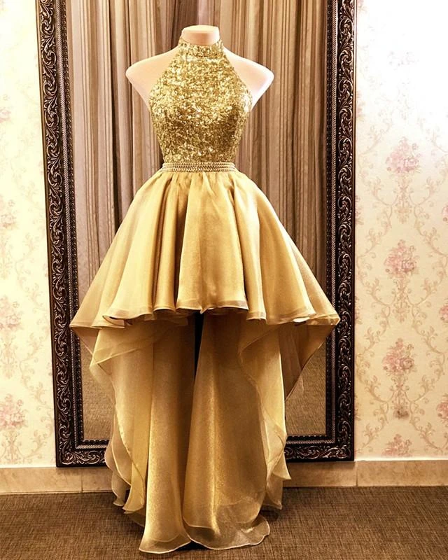 Gold High Low Sequin Organza Prom 