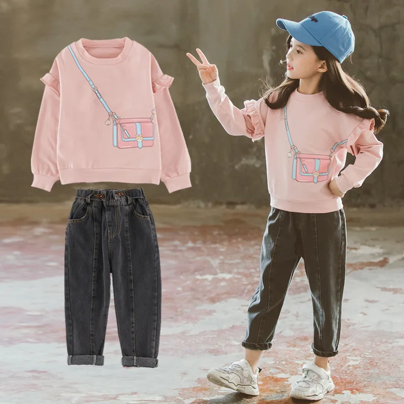 

Girls Spring Clothing 2020 New Style Western Style Network Red Coat Pants GIRL'S Dress Middle And Large CHILDREN'S Sweater Two-P