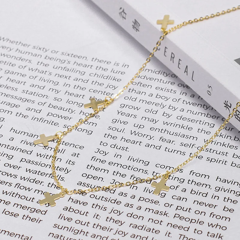 

925 Silver between Beads Cross Chain \ Cross \ Free Bird Sets of Chain \ Mini Wafer Choker Short Necklace