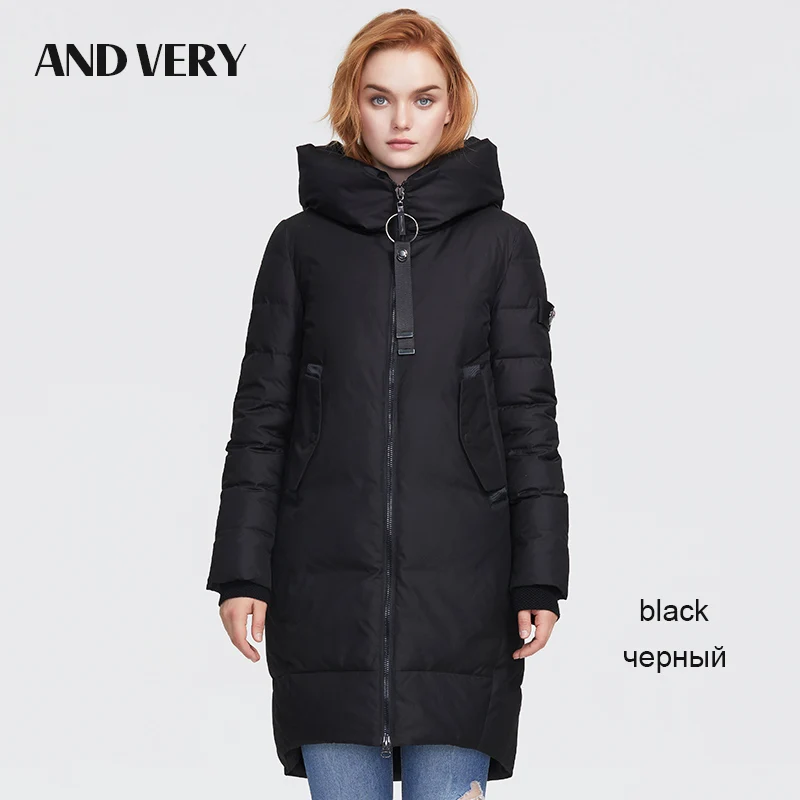 ANDVERY winter new women's oversized casual cotton jacket black shirt long ladies hooded winter warm biological fluff 9980 - Color: black S28