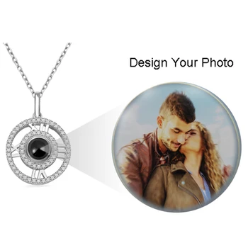 

AILIN Silver 925 Custom Photo Projection Pendant Necklace Romantic Light Love Memory Crystal Wedding Necklace Women Jewelry Gift