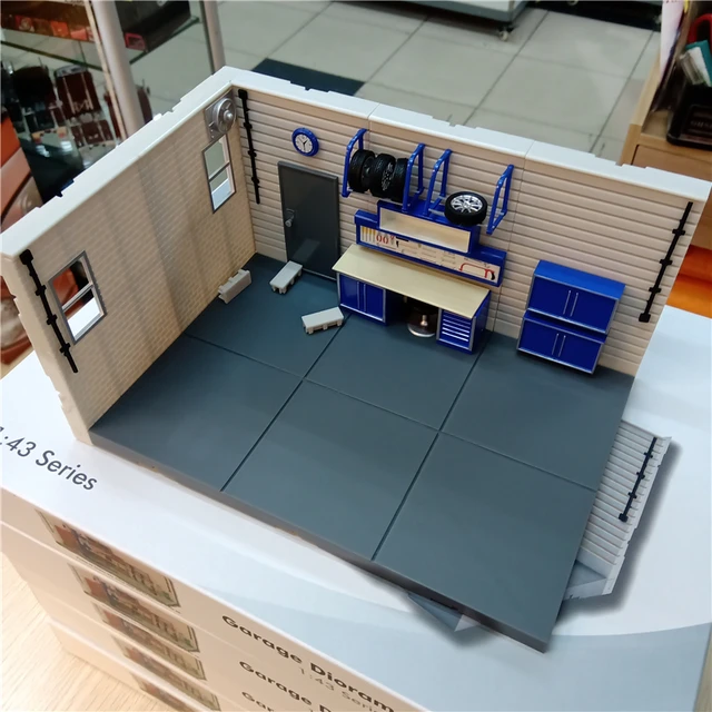 1/43 Car Model Scene Simulation Alloy Model Cars Repair Workshop Garage Scene Decoration Diy Static Display Blue 5
