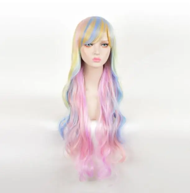 

WIG Colorful Long Curly Wig Rainbow Unicorn Gothic Lolita Cosplay Drag Race Wig Free Shipping