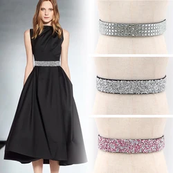 Woman Waist Belt Fashion Bling Handmade Rhinestone Inlaid Elastic Shiny For Female Dresses Coat Shirt Wide Belt Waistband Sashes