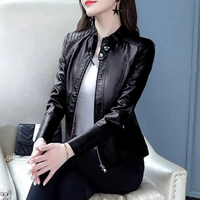 

2023 New Autumn And Winter PU Leather Jacket Women Short Coat Young Mothers Wear Imitation Leathe Outwear Female L257