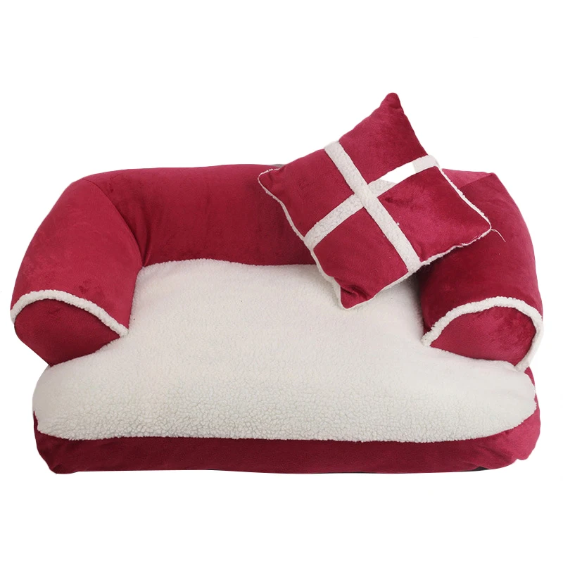1 шт., всесезонные Роскошные диванные кровати для домашних собак с подушкой, съемные, пригодные для стирки, мягкая флисовая кровать для кошек, теплая кровать для маленьких собак чихуахуа
