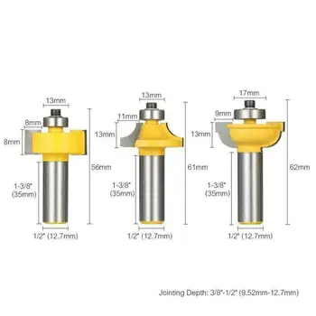 

3Pcs/Set Glass Door Router Bit Round Over Bead 1/2in Shank Woodworking Cutter Router Bits Tool Parts Practical