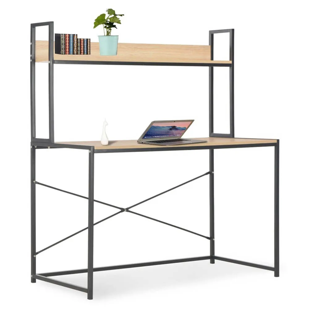 

Simple Computer Desk Metal Frame Chipboard Modern Desk With Shelves Home Office Desk Table Black and Oak Writing Desktop