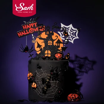 

Happy Halloween spider castle Cake Topper Trick or Treat Party Supplies Dessert Decoration