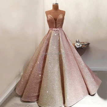 

Glamorous Sweetheart Ball Gown Evening Dress Full-Length Satin Metal Spraying Sash Party Dress Turkish Arabic Gowns Dresses