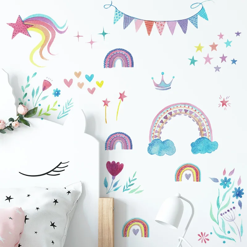 

Cartoon Rainbow Stars Wall Sticker Room Decoration Baby Nursery Kids Wall Sticker Party Living Room Bedroom Stickers