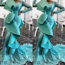 Платья для выпускного вечера с длинным рукавом Русалка для женщин элегантное кружевное вечернее платье с коротким шлейфом Сексуальные вечерние платья