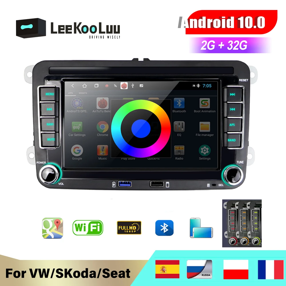 Автомобильный мультимедийный плеер LeeKooLuu Android 2 ГБ + 32 Din автомагнитола с GPS для