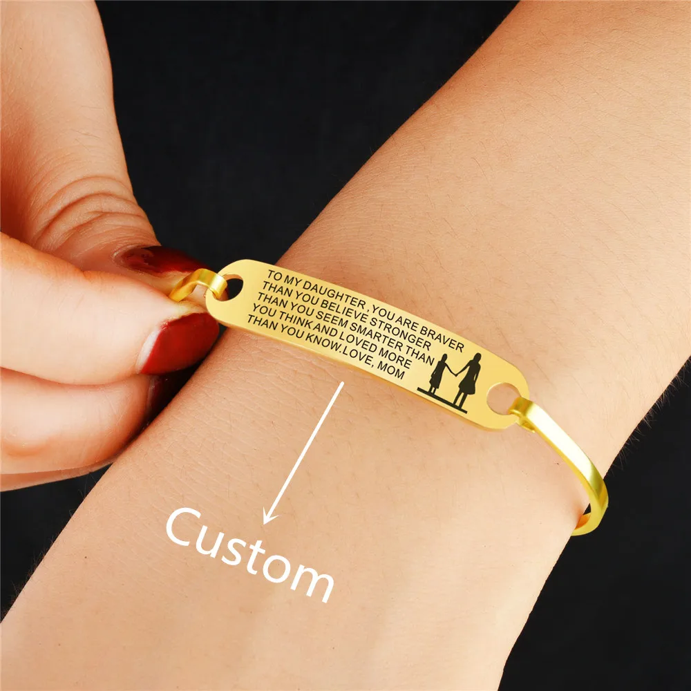 

Custom Stainless Steel Women Cuff Bangle Bracelet Personalized Engrave Letter Name Date To My Daughter Bracelet Bangle Jewelry