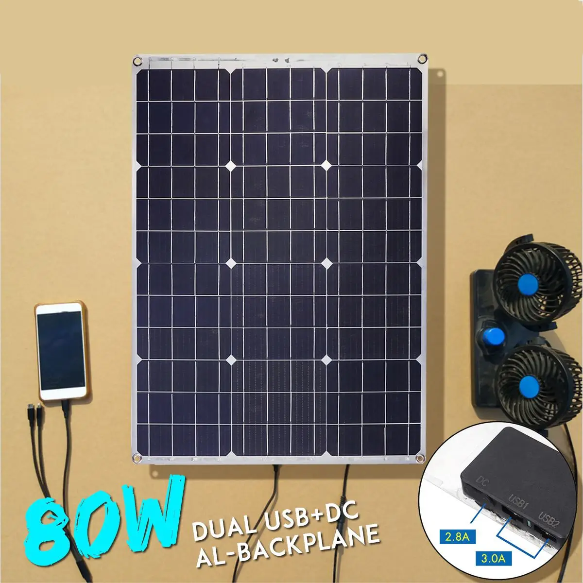 

80W Fexible Solar Panel Panels Solar Cells Cell Module Double USB interface 2.8A 3A for Car Yacht Led Light Boat Outdoor Charger