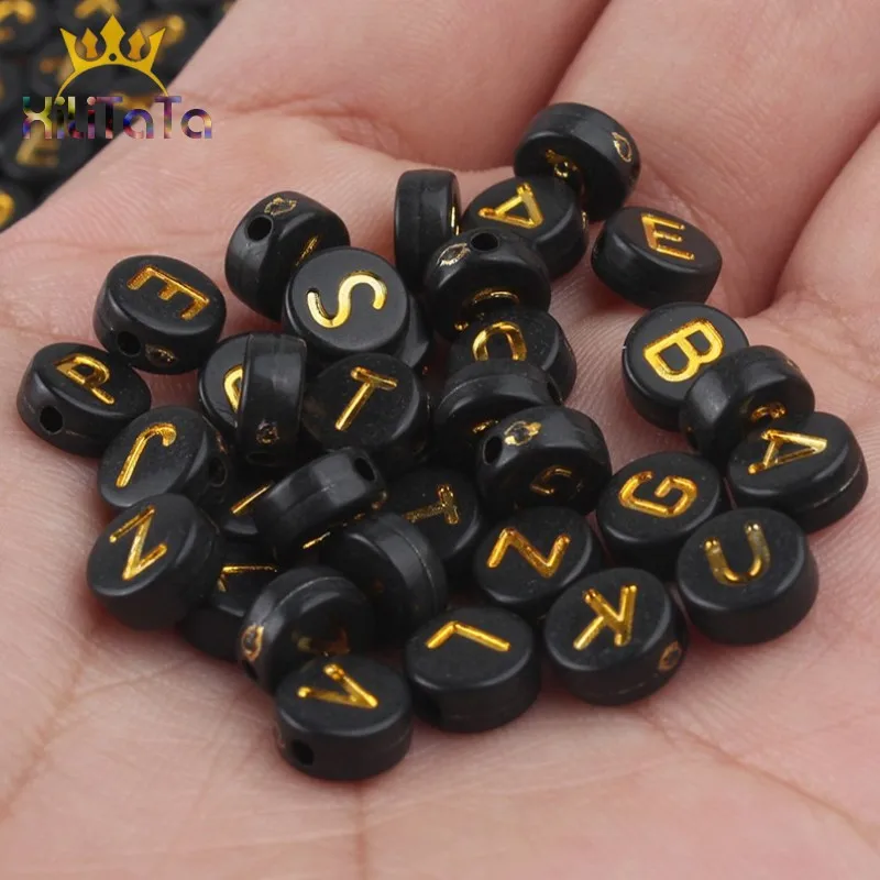 100pcs 4x7mm Mixed Black English Letter Round Beads Alphabet Acrylic For Jewelry Making Handmade DIY Bracelet Accessories | Украшения и