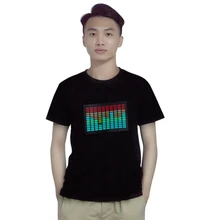 Мужская звуковая активированная светодиодная футболка светильник мигающий рок диско эквалайзер с коротким рукавом светодиодная футболка