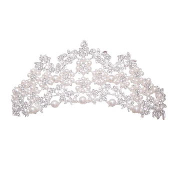 

Vintage Bridal Headdress Princess Crown Wedding Hair Accessories Pearl Rhinestone Bridal Hair Tie
