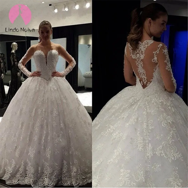Роскошное бальное платье свадебное платье Robe De Mariee, сделанное на заказ платье с круглым вырезом и Длинными Рукавами Свадебное платье для принцессы Vestido De Noiva