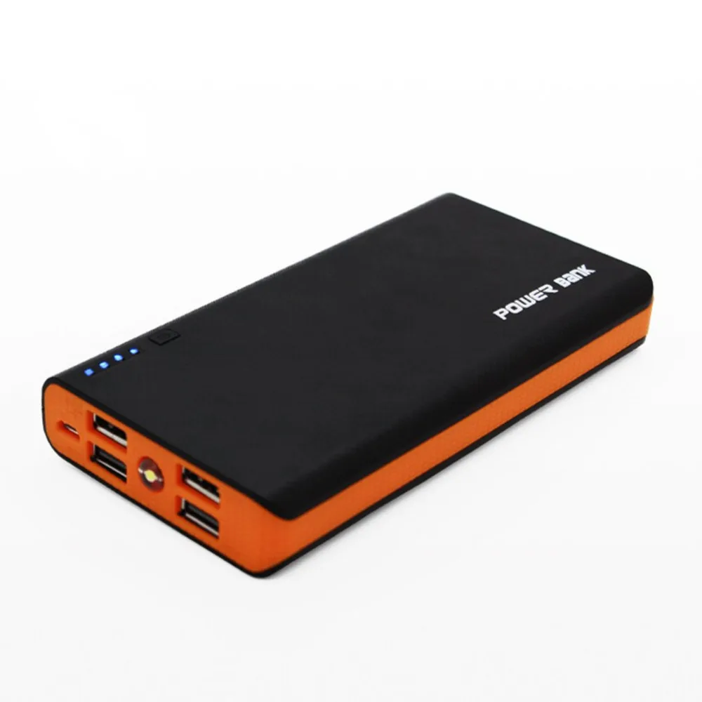 Внешний аккумулятор корпус с светодиодный фонариком 4 usb порта 5V 2A зарядное устройство чехол DIY наборы питания ed 6x18650 батареи - Цвет: Orange