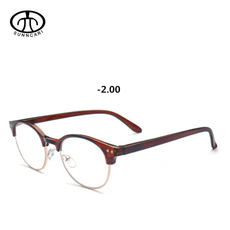 BROWN -2.00 Полуметаллическая оправа, оптические очки для близорукости, модная черная оправа, круглые близорукие очки, мужские очки по рецепту, от-1,0 до-3,0 - Цвет оправы: BROWN -2.00