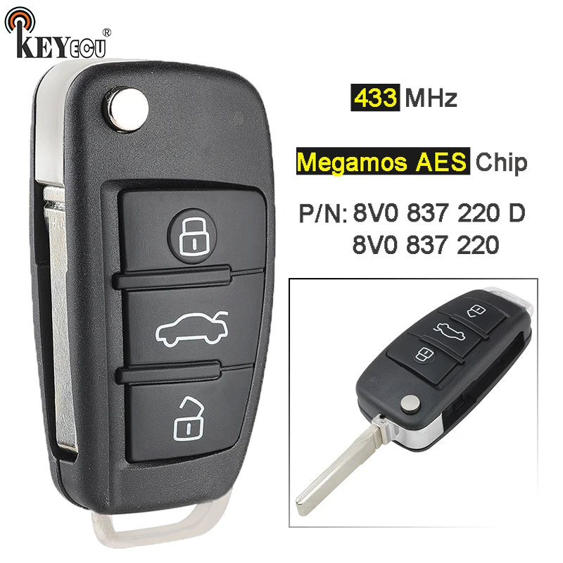 KEYECU 433 МГц P/N: 8V0 837 220 D 8V0837220D / 8V0837220 без ключа дистанционный ключ-брелок от машины