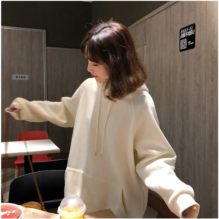 9 цветов осень зима Harajuku женские толстовки свободный однотонный пуловер с длинными рукавами теплые женские толстовки с капюшоном YT50172