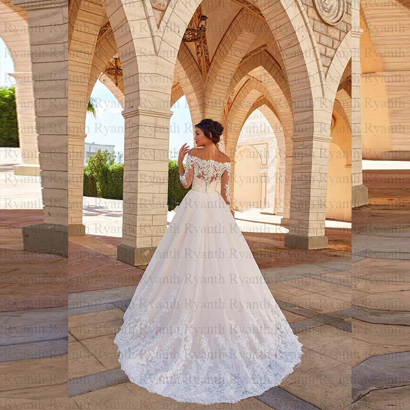 Vestido de noiva 3/4 свадебное кружевное платье трапециевидной формы с длинными рукавами Дешевые Свадебные платья с поясом со стразами на заказ Robe de mariee