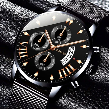 Fashion Mens Luxury Business Watches Black Stainless Steel Mesh Belt Quartz Wrist Watch Men Casual Classic Clock reloj hombre